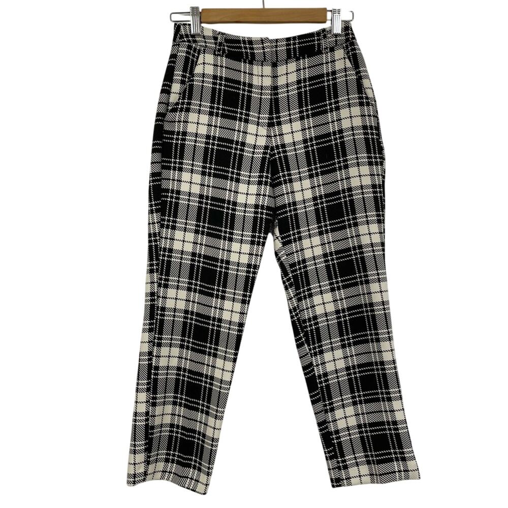 ASOS Black & White Plaid Trouser Dress Pants Womens 2 Dark Academia Preppy